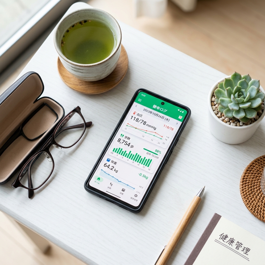 スマホ画面に健康管理アプリが並んでいる様子