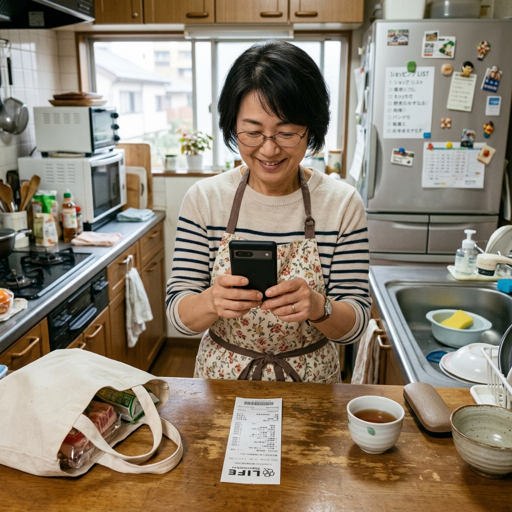 レシートを撮る女性