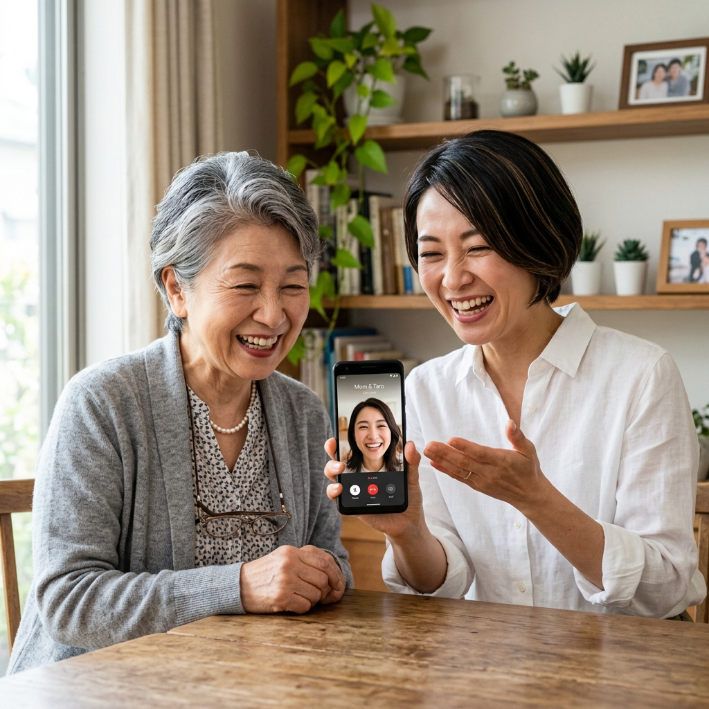 笑顔でテレビ電話