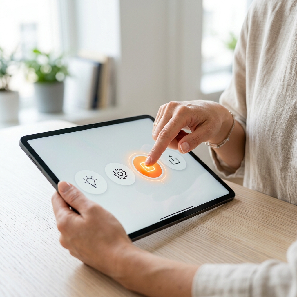タブレットで賢い選択肢をタップする手元のアップ