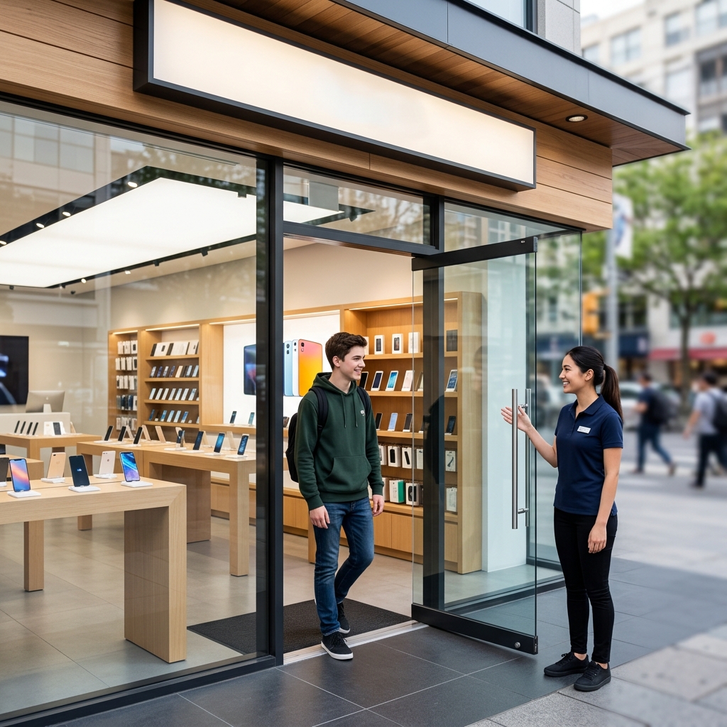 明るく清潔感のあるモバイルショップの店頭イメージ
