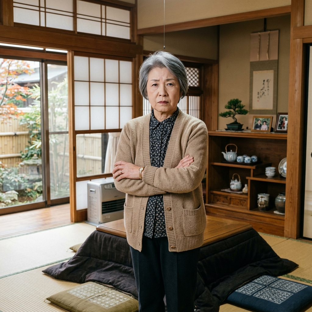プライバシーを守りたいと少し警戒した表情を見せる70代の母親