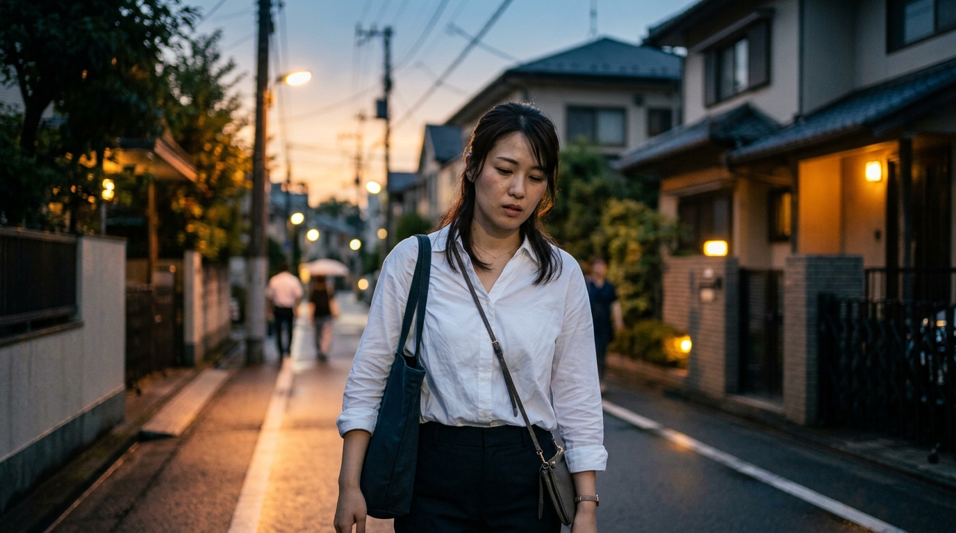デート帰りに疲れ切ってため息をつく女性