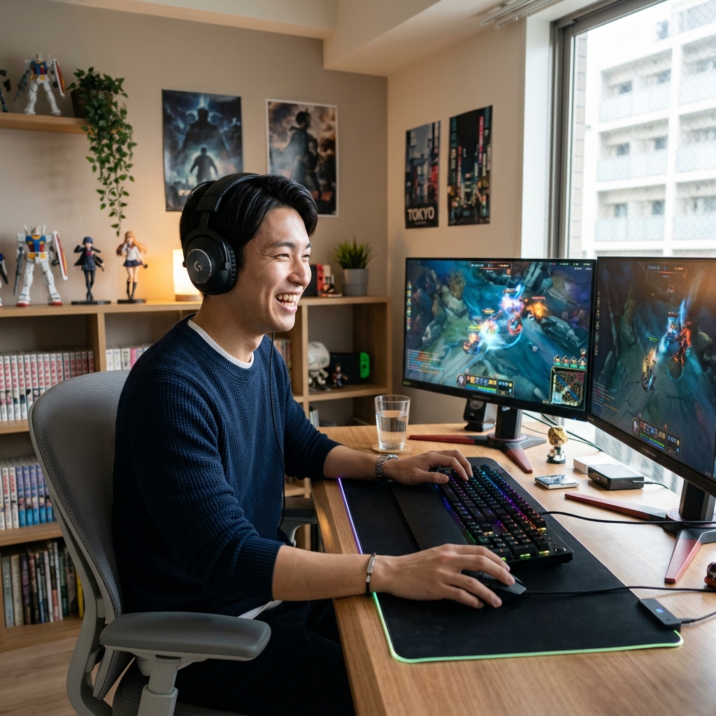 PCゲームを楽しんでいる様子
