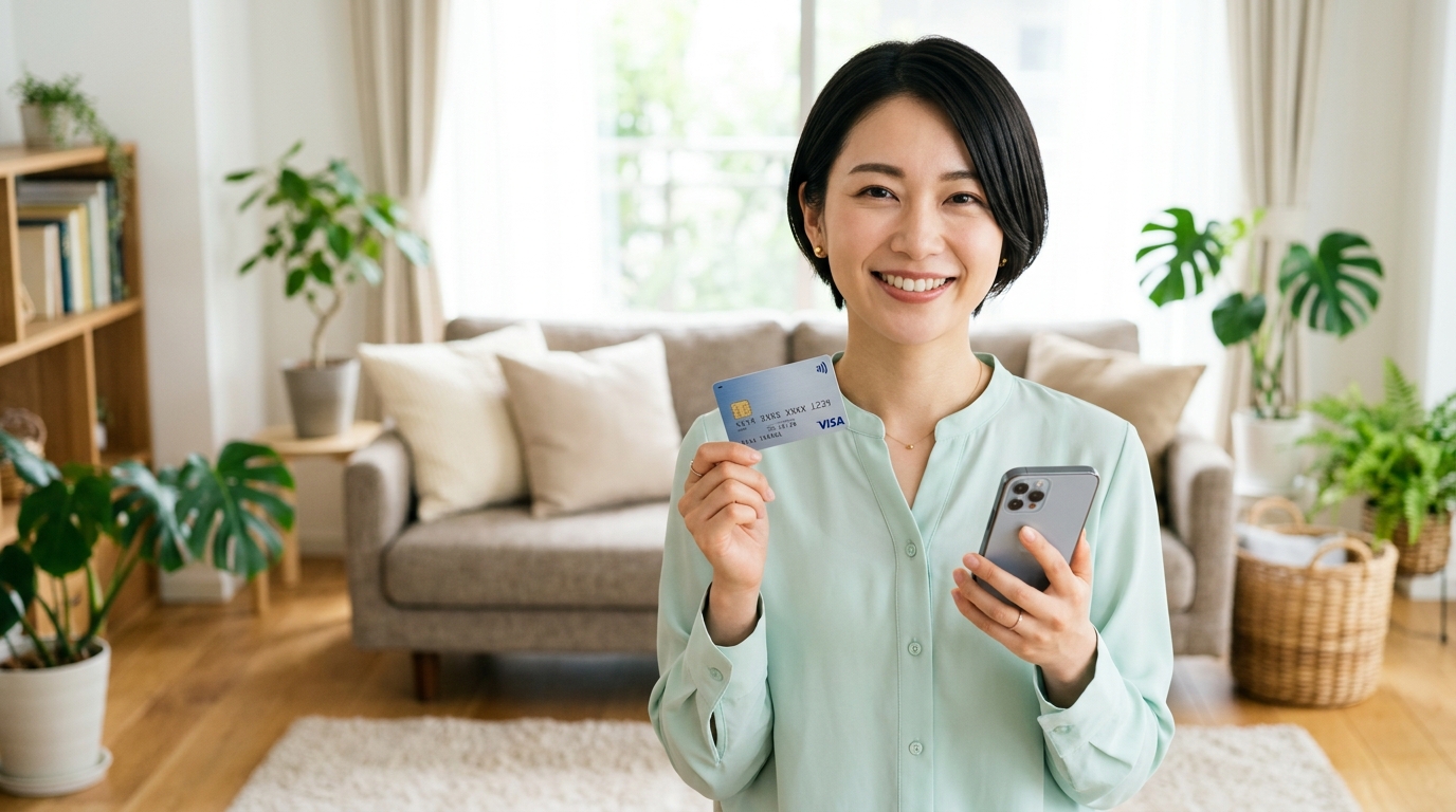クレジットカードを手にする女性