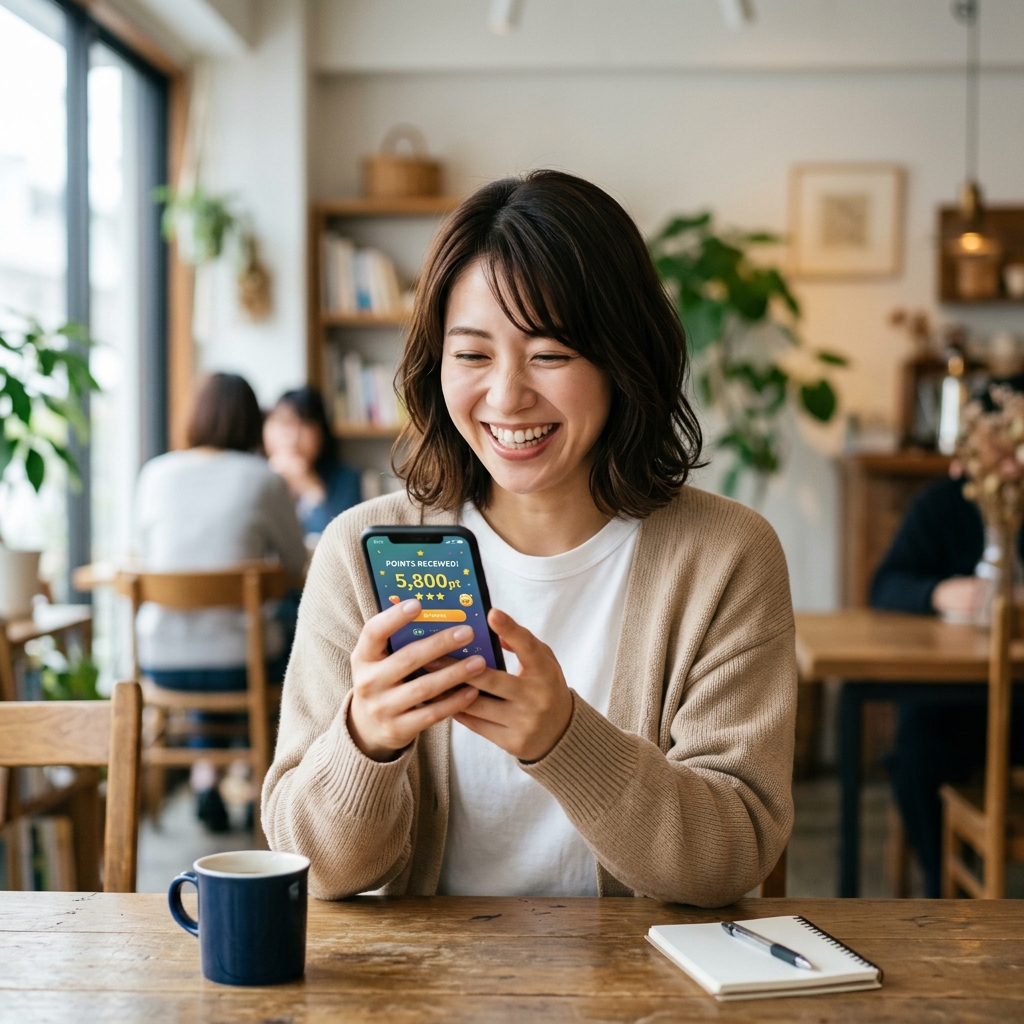 貯まったPayPayポイントを見て喜ぶ女性
