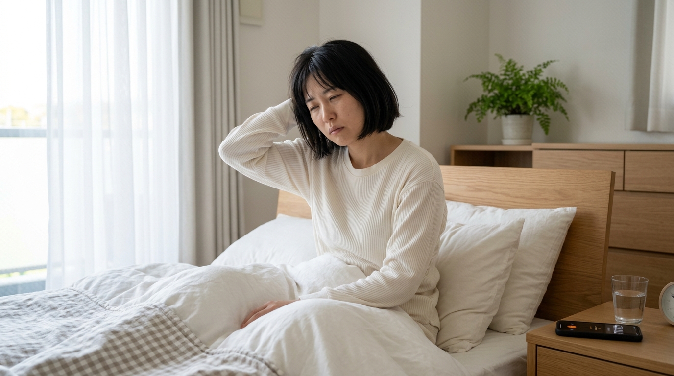 朝アラームが鳴っても体がだるく起き上がれない様子